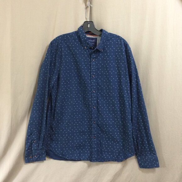 Ricky Singh Cactus Man Navy Button Up Shirt Arrow Pattern 100% Cotton Large Slim - Picture 1 of 4